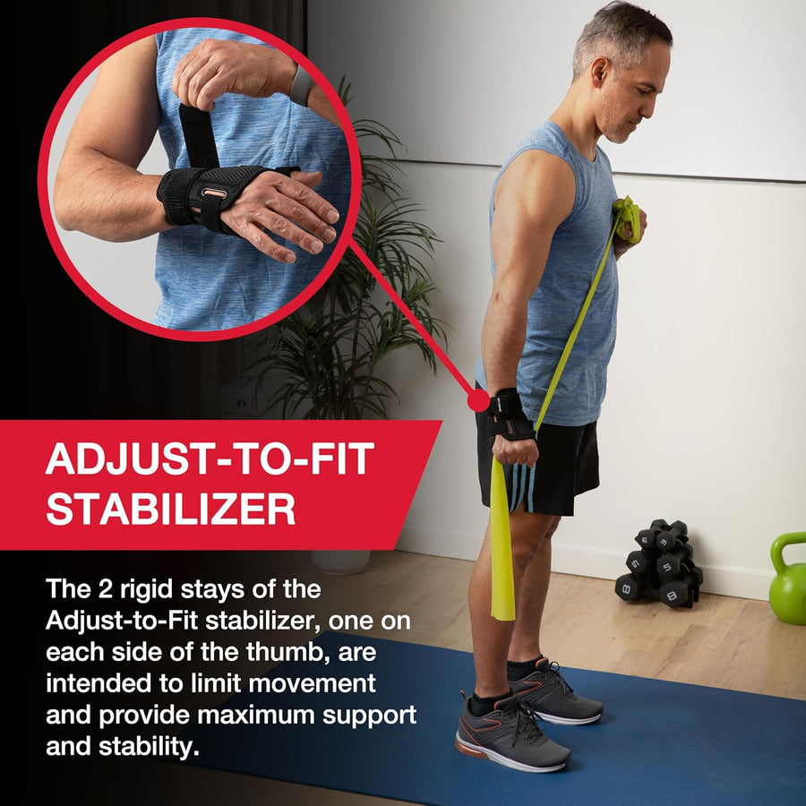 MUELLER Sports Medicine Adjust-to-Fit Thumb Brace, Spica Splint, Thumb Pain Relief Stabilizer for Men and Women, Ideal for De Quervain's Tenosynovitis, Arthritis, Sprains, Fits Right or Left, Black, One Size
