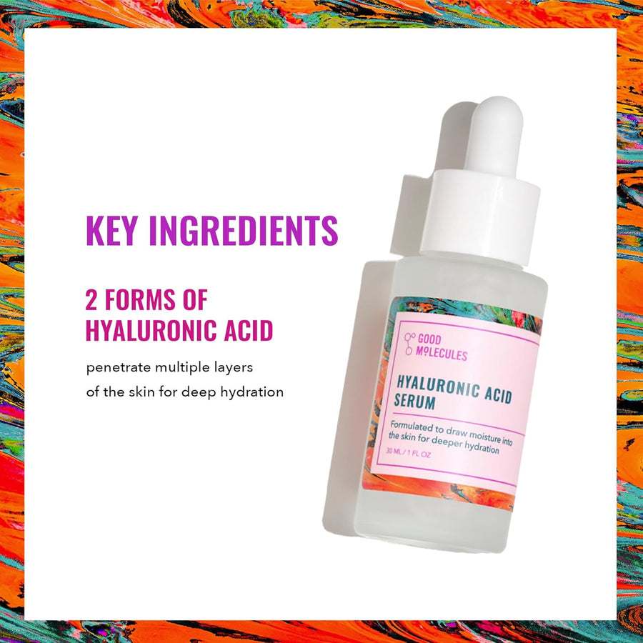 Good Molecules Hyaluronic Acid Serum - 1% Hyaluronic Acid Non-greasy Ultra Hydrating Serum, Facial Moisturizer for Plumper Skin, Skin Care for Face