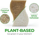 Biodegradable Natural Kitchen Sponge - Compostable Cellulose and Coconut Walnut Scrubber Sponge (12 Pack)
