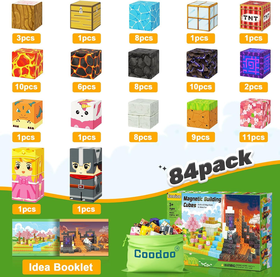 Magnetic Blocks - Build Mine Magnet World Magic Portal Set, Magnetic Tiles Building Blocks Toddler Toy STEM Sensory Outdoor Toys for 3+ Year Old Boys & Girls, Creative Kids Games Kids Toys 84PCS