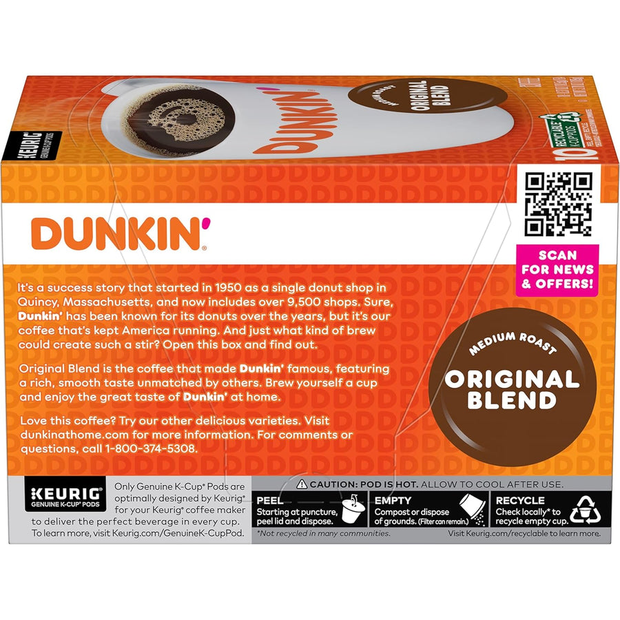 Dunkin’ Original Blend Coffee, Medium Roast, K-Cup Pods, Keurig K-Cup Pods, 10 Count Boxes (Pack of 6)