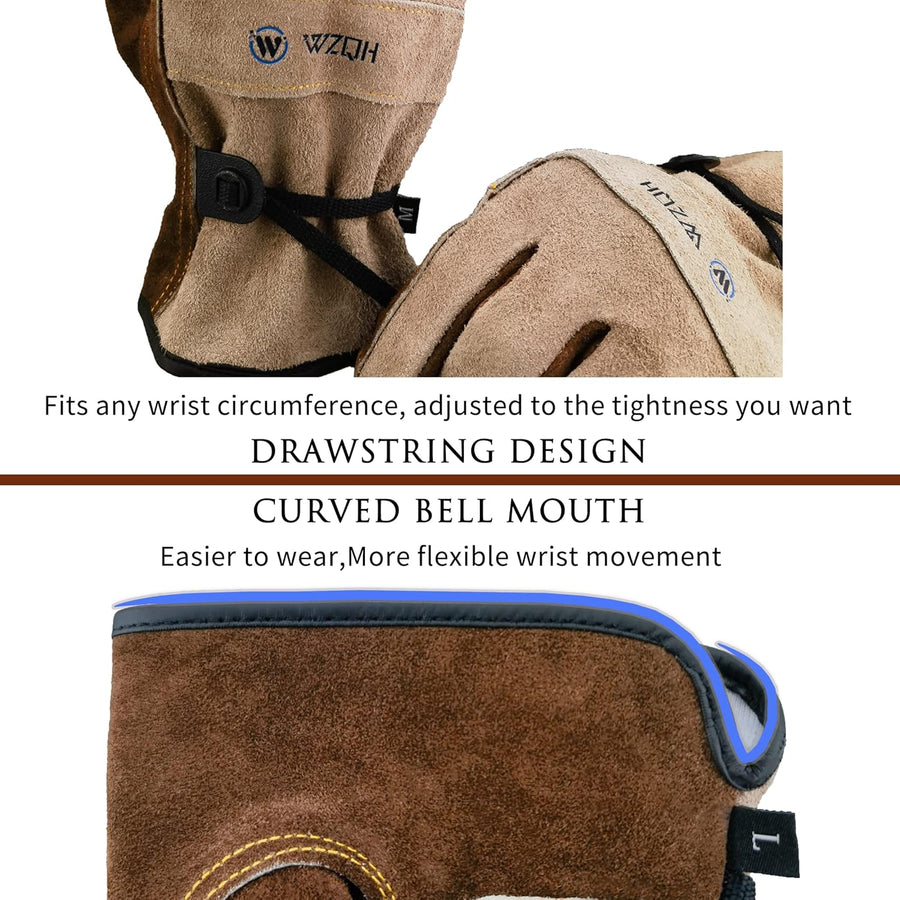 Leather Work Gloves for Men or Women. Large Glove for Gardening, Tig/Mig Welding, Construction, Chainsaw, Farm, Ranch, etc. Cowhide, Cotton Lined, Utility, Firm Grip, Durable. Coffee-grey L