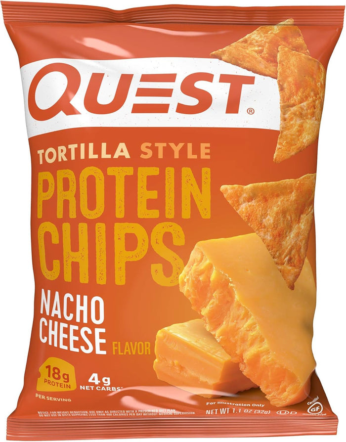 Quest Nutrition Nacho Cheese Tortilla Style Protein Chips, 18g Protein, 4g Net Carb, Low Carb, Gluten Free, 1.1 oz (Pack of 12)