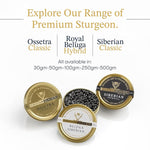 BESTER CAVIAR Royal Beluga Hybrid Sampler Set 1.05oz (30g) – Huso huso x Baerii Sturgeon Sampler Package – Caviar Serving Set with Mini Blinis (30 pcs), Mini Cooler, & 1 Spoon