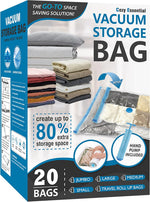 20-Pack Vacuum Storage Bags with Hand Pump – Space Saver Bags for Comforters, Blankets & Clothes
