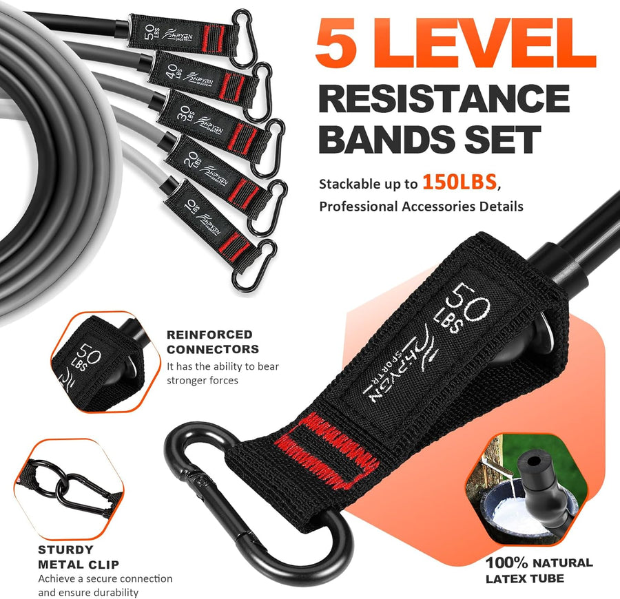HPYGN Resistance Bands Set with Handles for Full Body Workout, Physical Therapy, Yoga