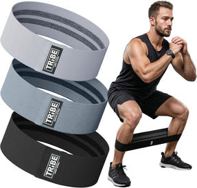 Tribe Fabric Resistance Bands - 3 Pack for Workout, Booty, Legs & Glute - Non-Slip Exercise Bands