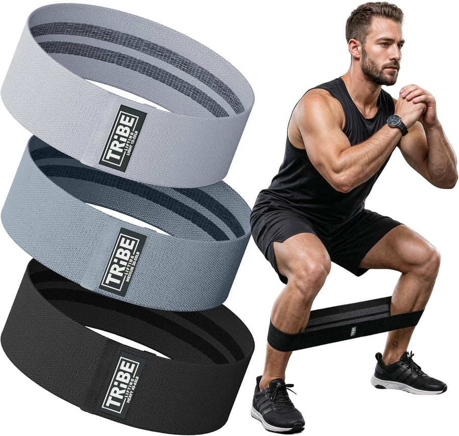 Tribe Fabric Resistance Bands - 3 Pack for Workout, Booty, Legs & Glute - Non-Slip Exercise Bands