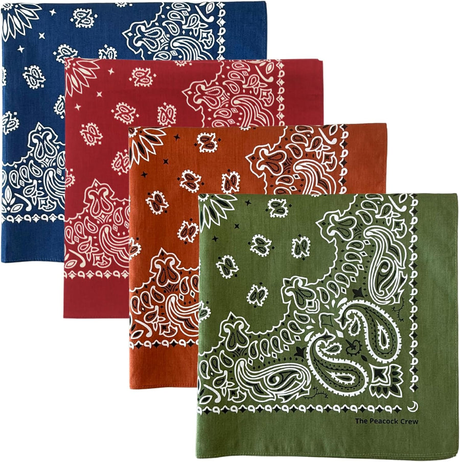 The Peacock Crew Premium Soft Cotton Bandanas Pack for Men and Women Paisley 22 x 22 inches