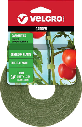 VELCRO Brand VEL-30071-USA ONE-WRAP Garden Ties | Plant Supports for Effective Growing | Strong Grips are Reusable and Adjustable | Cut-to-Length, 50 ft x 1/2 in, Green-Recycled Plastic