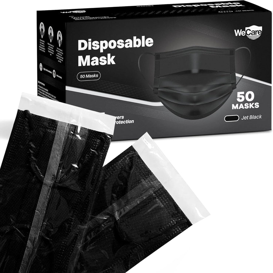 WECARE 3 Ply Disposable Face Mask 50 Pack Individually Wrapped Printed Masks