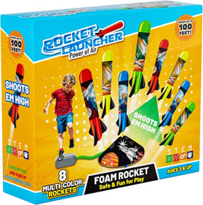 Toys Rocket Launcher for Kids - Launch up to 100 Ft, 8 Multi-Color Foam Rockets & Adjustable Launch Stand, Kids Outdoor Toys, Age 3+