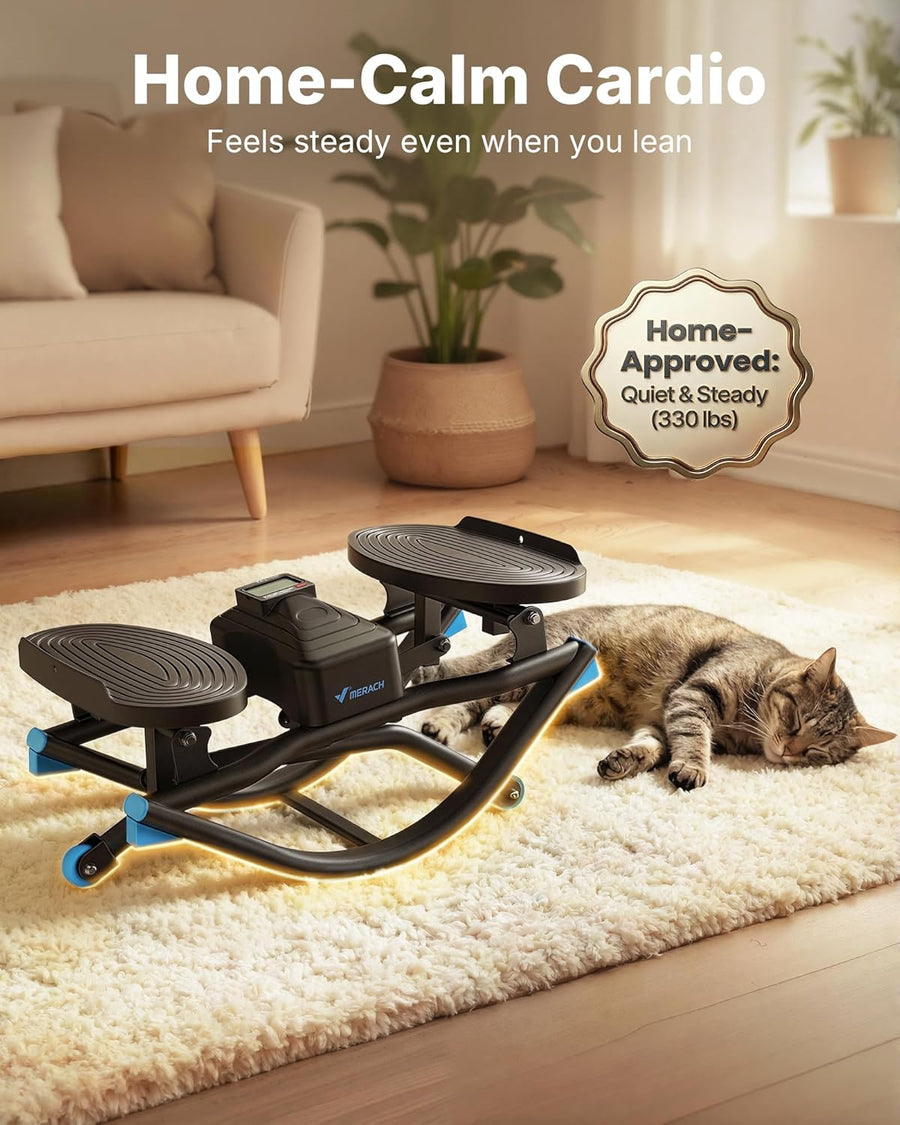 Merach 3D Motion Rocking Stepper with Resistance Bands - Low-Impact Home Workout Equipment