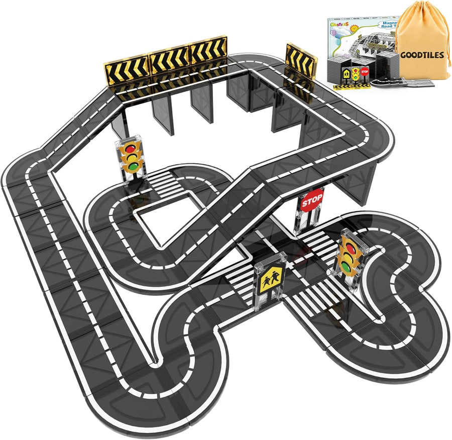 Magnetic Tiles Road Expansion Set, STEM Magnetic Building Blocks for Kids Ages 3-5 4-8 5-7, Preschool Learning Sensory Kids Toys for Toddler Birthday
