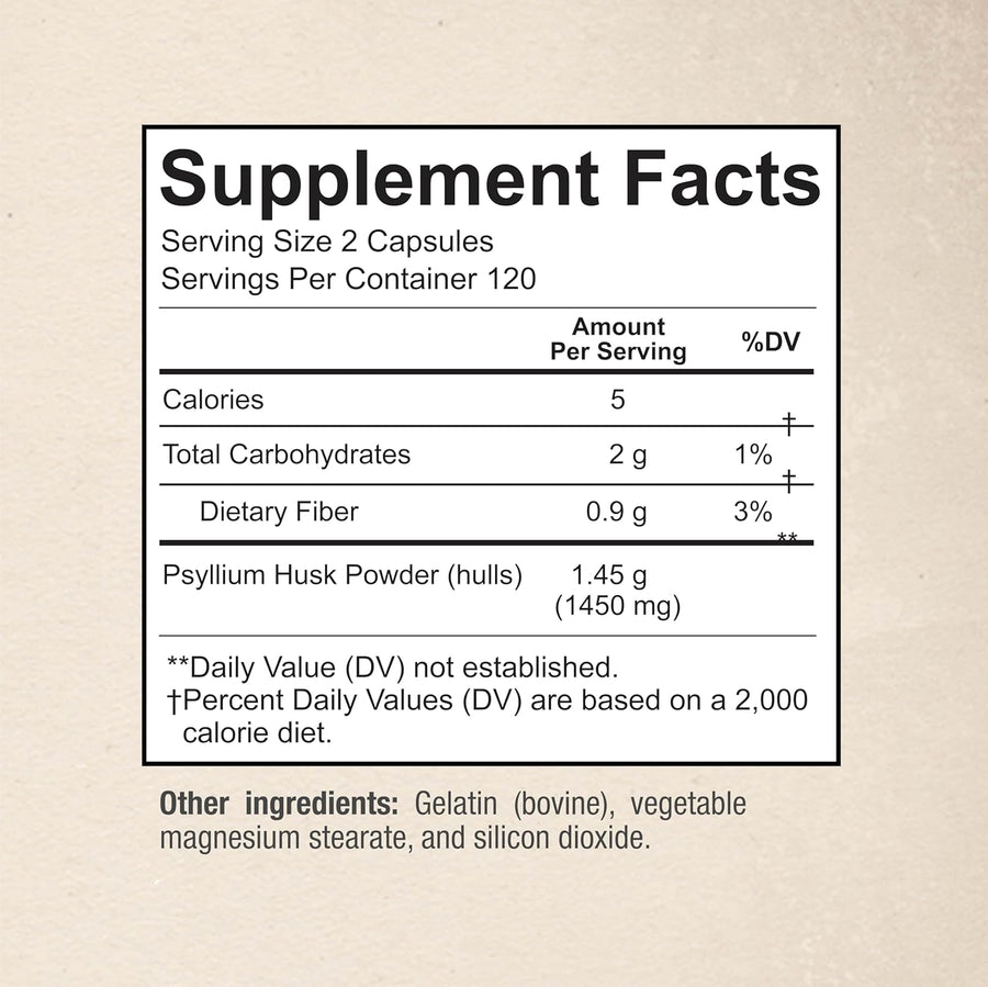 Premium Psyllium Husk Fiber Supplement 1450mg, 240 Capsules