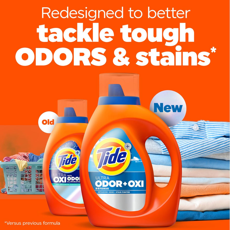 Tide Ultra Odor Defense Plus Oxi Liquid Laundry Detergent, 132 fl oz, 94 Loads, Advanced Odor and Stain Fighting Laundry Detergent Liquid (Packaging May Vary)