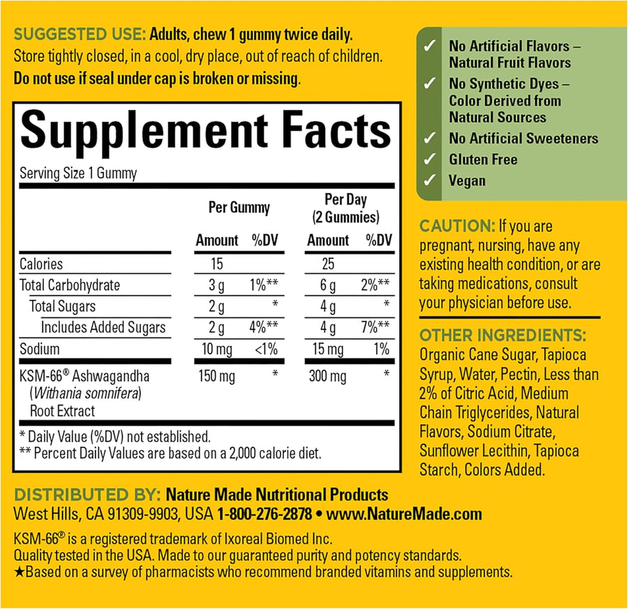 Nature Made Ashwagandha Gummies, Vegan, KSM 66 Ashwagandha Supplement for Stress Support, 60 Count