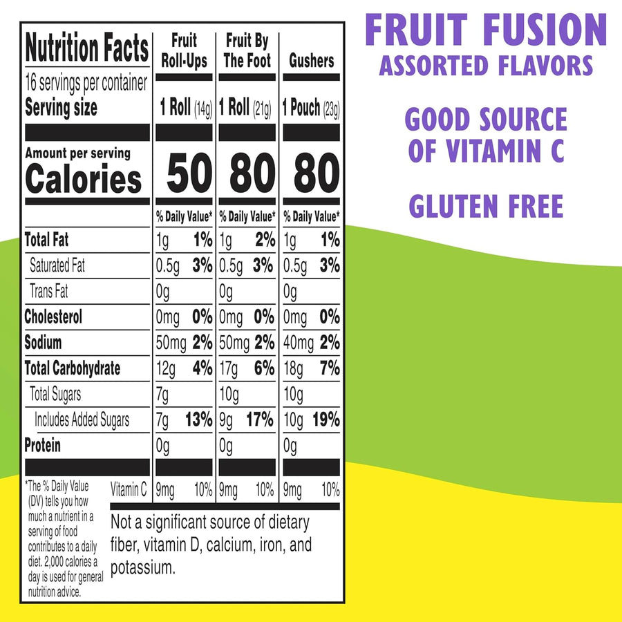 Fruit by the Foot Snacks Variety Pack - Fruit Roll-Ups, Gushers, Gluten Free Gummy Kids Snack, Good Source of Vitamin C, 16 Individually Wrapped Pouches, Perfect for On The Go, 10.2 oz Box