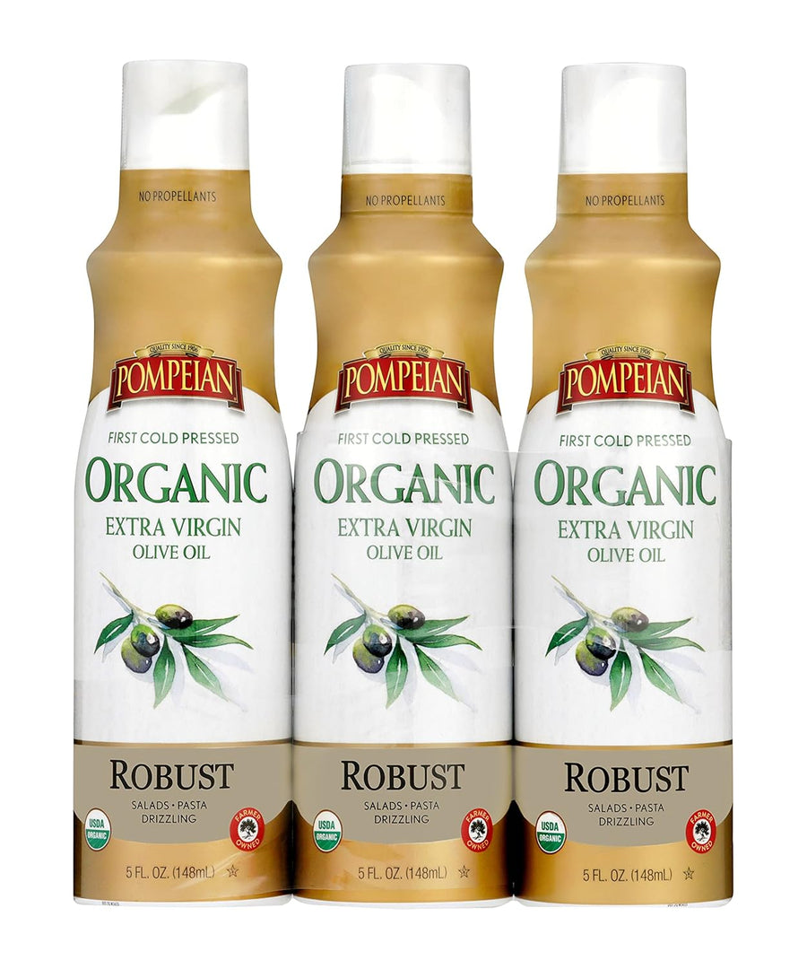 Pompeian USDA Organic Extra Virgin Olive Oil Non-Stick Cooking Spray, No Propellant, 5 Fl Oz, Pack of 3
