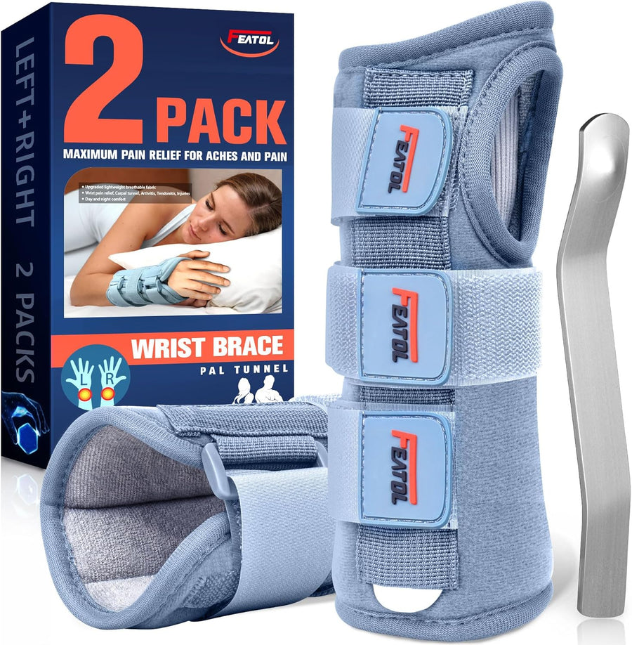 Featol Carpal Tunnel Wrist Brace Night Support 2 Pack for Pain Relief