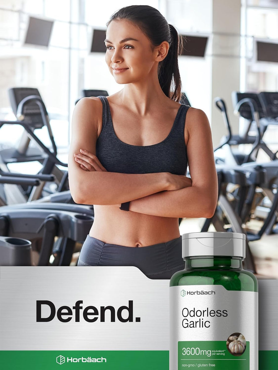Horbäach Odorless Garlic Softgel Supplement | 200 Pills | Ultra Potent Concentrated Herbal Extract | Non-GMO & Gluten Free