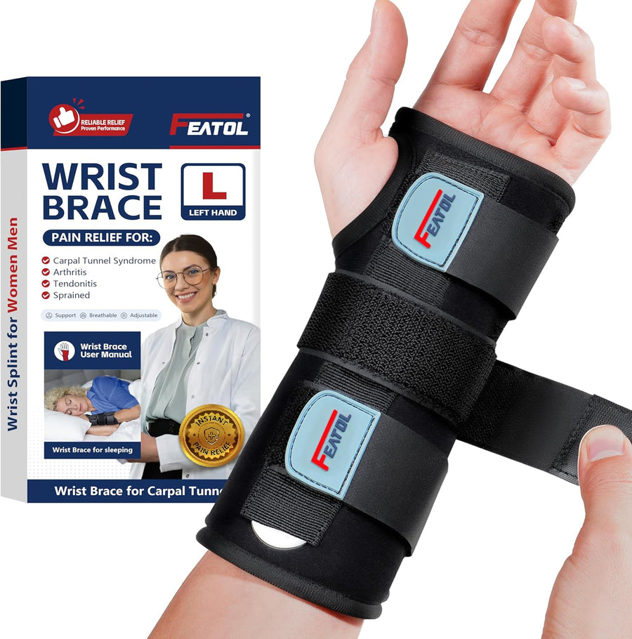 FEATOL Wrist Brace Hand Brace, Carpal Tunnel Wrist Splint Night Support for Women Men, Pain Relief Support -Tendonitis, Arthritis, Sprain, Right Hand, Small/Medium