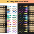Metallic Marker Pens, 30 Colors Dual Tip Acrylic Paint Pens for Black Paper, Scrapbooking, Photo Album, Rock Painting, Paint Marker for DIY Arts & Crafts, Glass, Wood, Card Making, Scrapbook Supplies