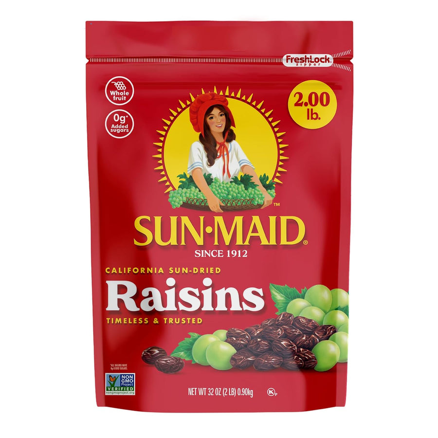 Sun-Maid California Sun-Dried Raisins - (2 Pack) 32 oz Resealable Bag - Dried Fruit Snack for Lunches, Snacks, and Natural Sweeteners
