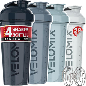 VELOMIX 28 Oz Protein Shaker Bottle, 4-Pack, Leak-Proof, Dishwasher Safe