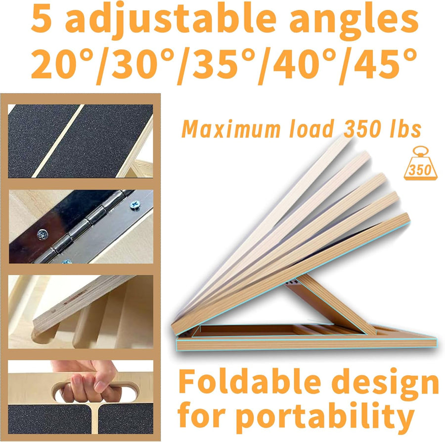 Adjustable Wooden Slant Board - 5-Angle Foldable Calf Stretcher & Squat Wedge for Home Gym