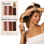 Kitsch Satin Hair Curlers, Heatless Curling Rod - Jumbo Flexi Rod, Heatless Hair Curler - Hair Curlers to Sleep In - No Heat Overnight Curls - For All Hair Types and Texture - 4pcs Rosewood