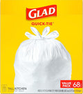 Glad Tall Kitchen Trash Bags 13 Gallon, Unscented Garbage Bags, Quick-Tie, 68 Count