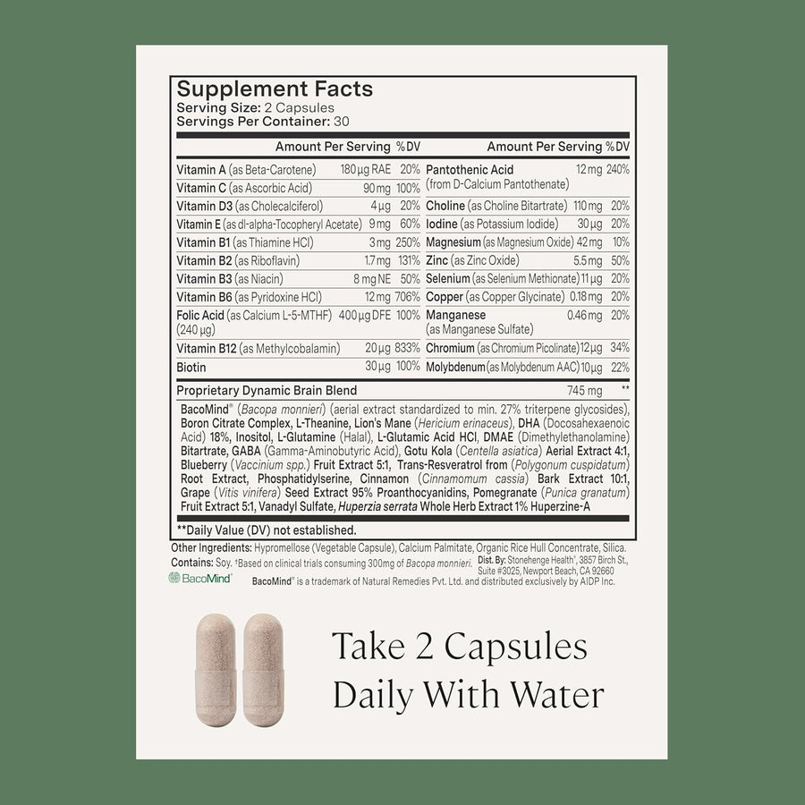 Stonehenge Health Dynamic Brain Bacopa Nootropic Formula with Phosphatidylserine and DHA