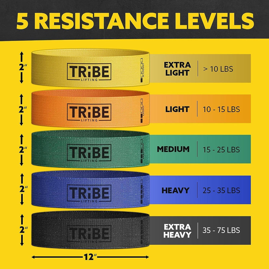 Tribe Lifting Fabric Resistance Bands - 5 Workout Bands for Legs & Glutes