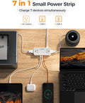 Flat Plug Extension Cord 5 FT, Surge Protector Power Strip with 4 AC Outlets 1 USB C and 2 USB A Ports, 900 Joules Protection, Multiple Wall Outlet Extender Suitable for Home Office Dorm