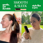GranNaturals Boar Bristle Slick Back Hair Brush - Soft/Medium Smoothing Hairbrush to Style, Polish, & Lay Hair Down Flat to Create a Sleek Frizz Free Hairstyle for Women and Men - Wooden Handle