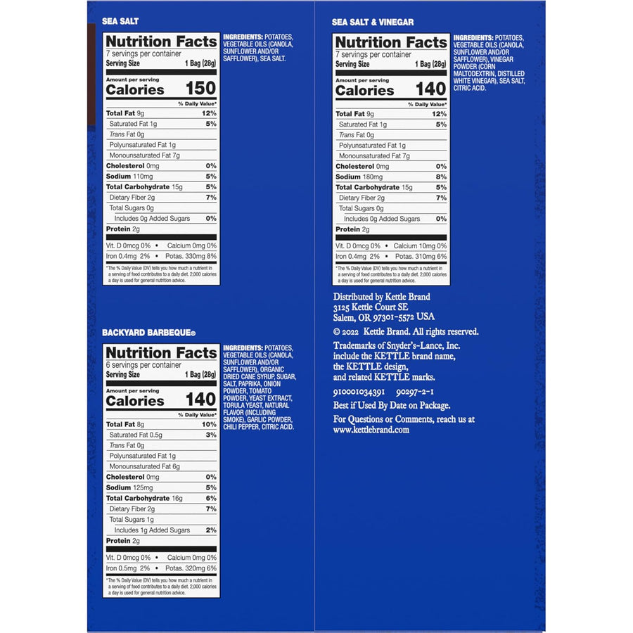 Kettle Brand Potato Chips Variety Pack, 1 Oz, 20 Ct