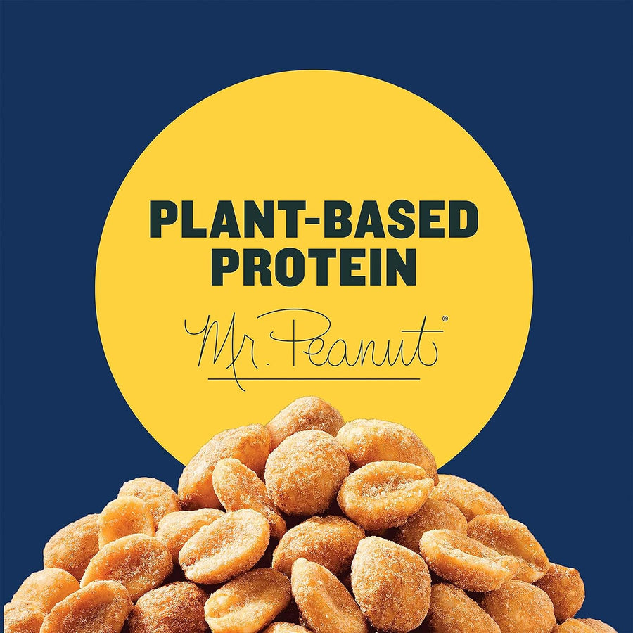 PLANTERS Honey Roasted Peanuts, Dry Roasted Peanuts, Party Snack, Plant-Based Protein, After School Snack, Sweet and Salty, Salted Nuts, Sea Salt & Honey, Snacks for Adults, Kosher, 16oz Jar