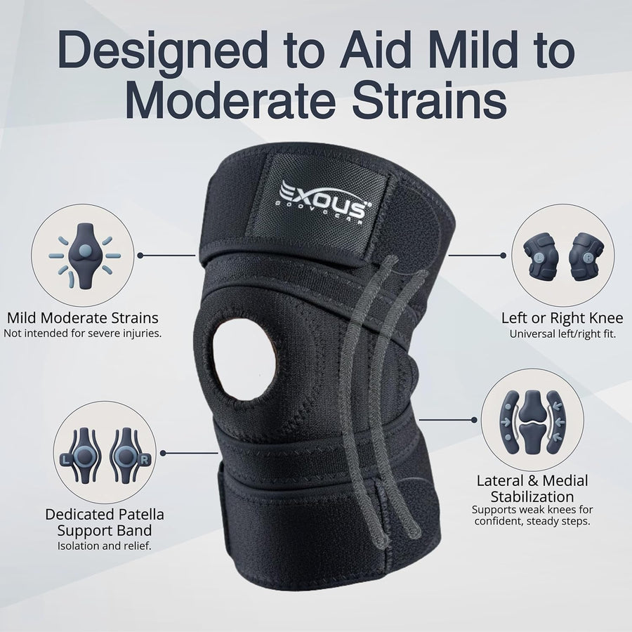 EXOUS BODYGEAR Knee Brace For Women & Men For Arthritis Acl, Mcl Pain Patented 4-way Adjustable Wraparound Support Dual Side Stabilizer For Patella Stability