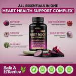 Beet Root 5-in-1 Complex Capsules - Healthy Blood Pressure Support Supplement** for Heart & Circulation Support - Olive Leaf, Hawthorn Berry & Hibiscus - for Men & Women - Lab Tested - 120 Capsules