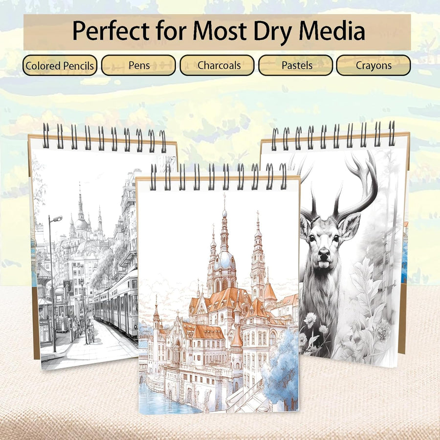 Crehatos 5.5" x 8.5" Small Sketch Book, Top Spiral Bound Sketch Pad, 100 Sheets Each 68lb/100gsm Drawing Paper, 2 Pack