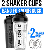 Velomix 28oz Protein Shaker Bottles - 2 Pack, Leak-Proof