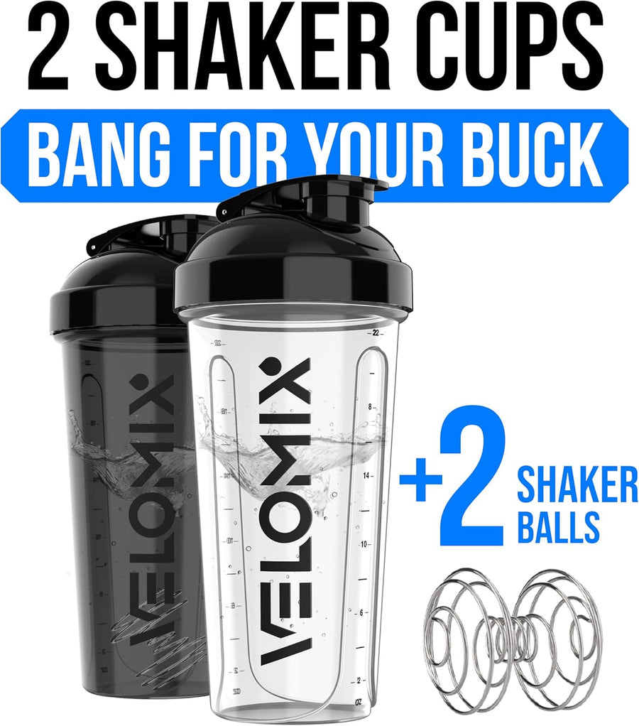 Velomix 28oz Protein Shaker Bottles - 2 Pack, Leak-Proof