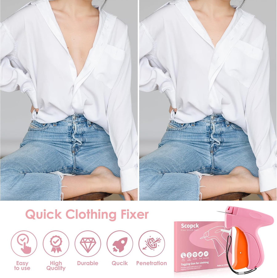 Stitch Gun for Clothes - Handheld Stitch Gun Quick Clothing Fixer - Tagging Gun - Includes 6 Needle, 1000 Black Fasteners & 1000 White Fasteners (Pink/Orange)
