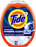 Tide Hygienic Clean Heavy 10x Duty Power PODS Laundry Detergent Pacs Original 63 count For Visible and Invisible Dirt (Pack of 1)