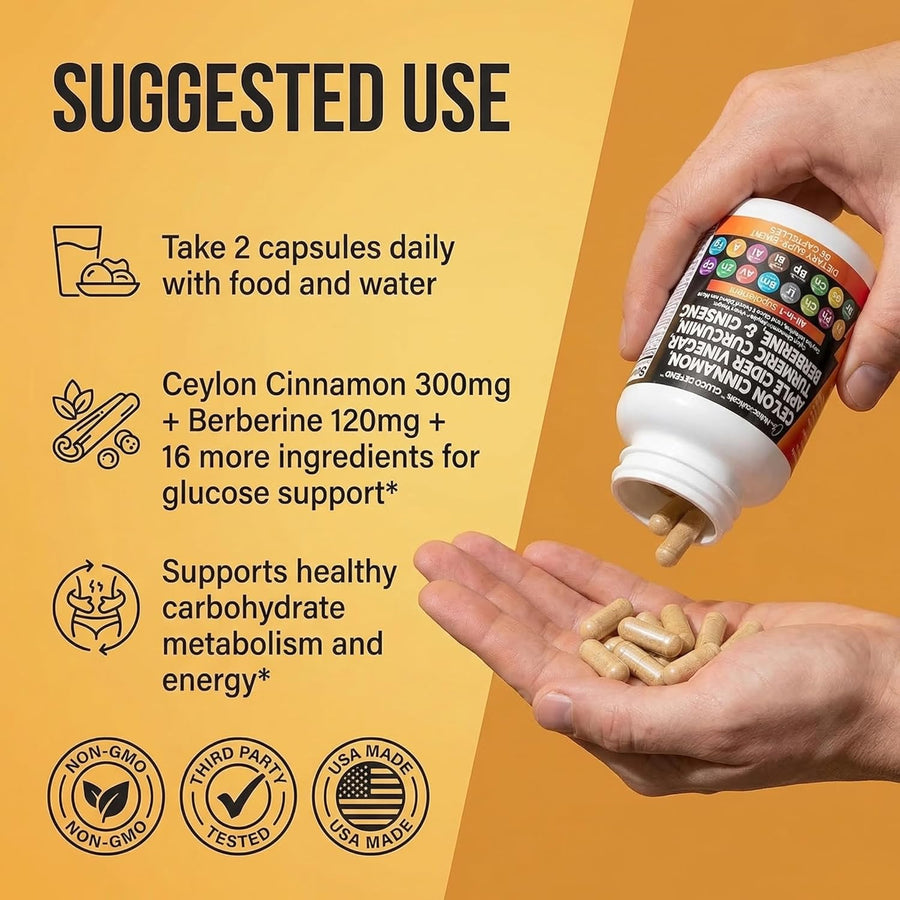 Clean Nutraceuticals Ceylon Cinnamon Capsules with Berberine Turmeric and Apple Cider Vinegar Supplement