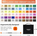 AnyMark Alcohol Markers, 60 Colors Dual Tip Art Coloring Markers Set for Kids Adult Book Drawing Sketching Painting, Chisel & Fine, White Penholder