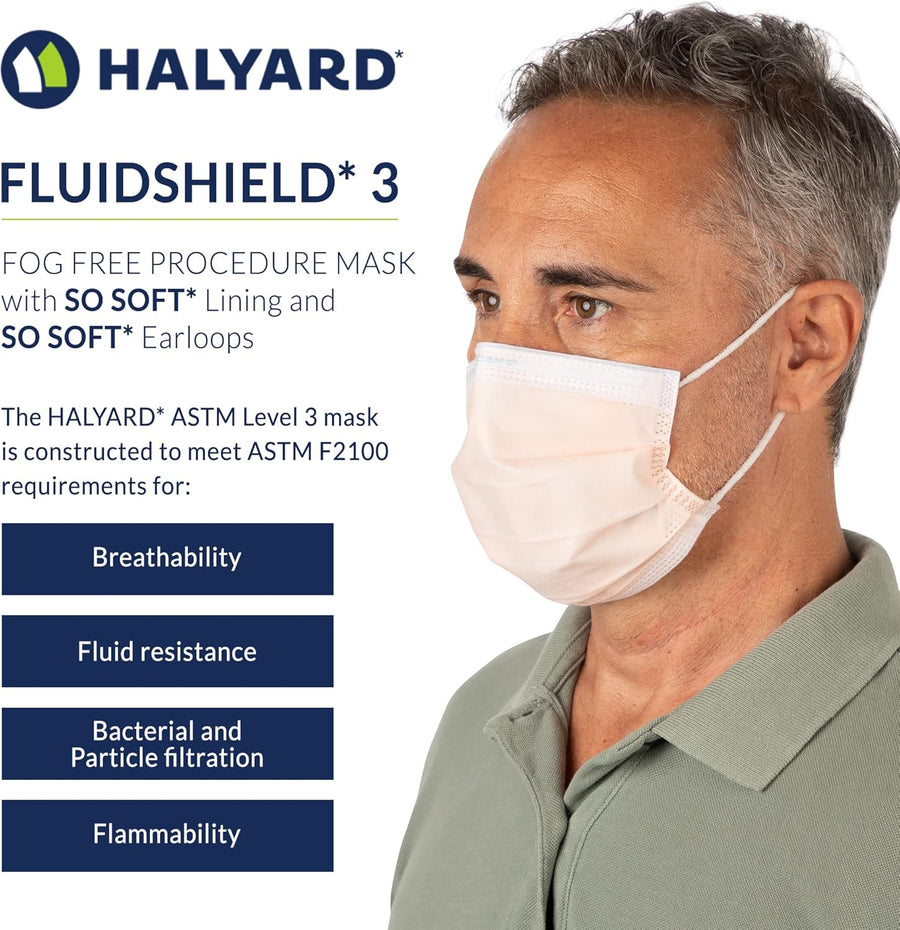 Halyard FluidShield Level 3 Disposable Procedure Mask with Soft Lining and Earloops
