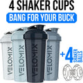 VELOMIX 28 Oz Protein Shaker Bottle, 4-Pack, Leak-Proof, Dishwasher Safe