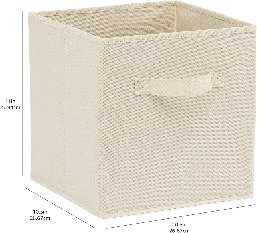 Collapsible Fabric Storage Cubes Organizer with Handles, Sturdy, Beige, 10.5-x-10.5-x-11-inch, Pack of 6
